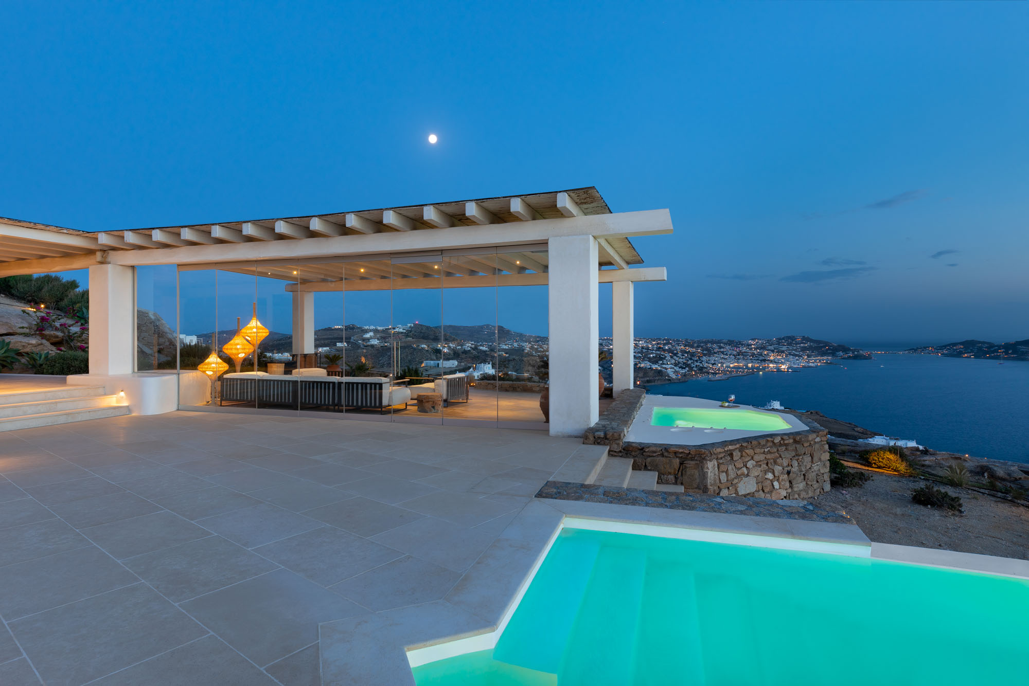Moonlit pool and terrace